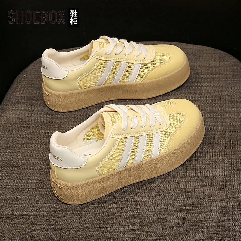 SHOEBOX鞋柜爆款黄色复古阿甘德训鞋女2025夏百搭厚底休闲板鞋