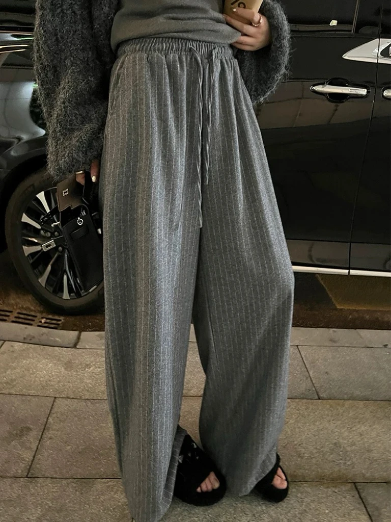 【83131】潮#松紧腰条纹宽松休闲裤
