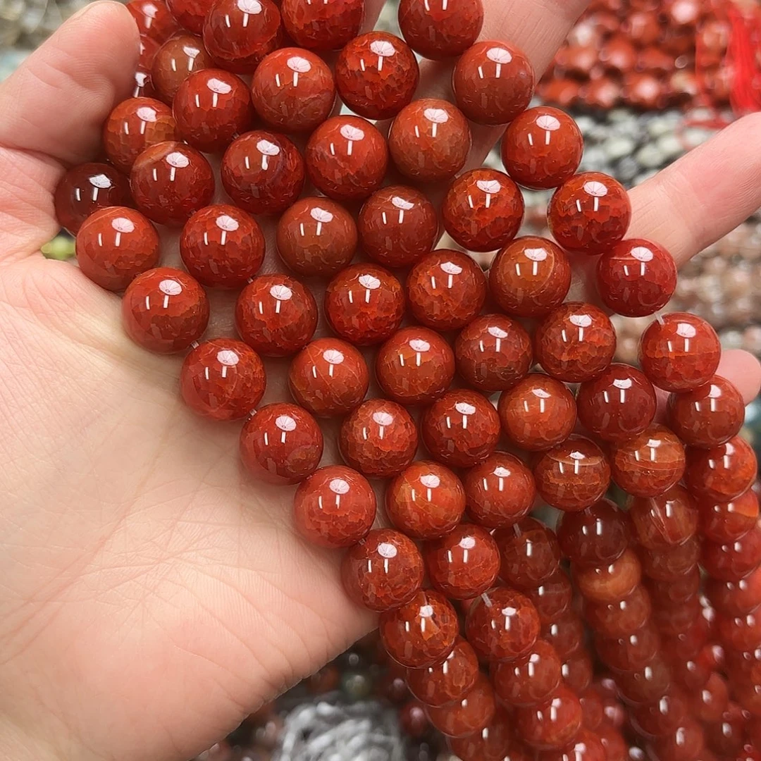 玛瑙/玉髓未镶嵌珠宝半成品卡14红龙纹圆珠一条