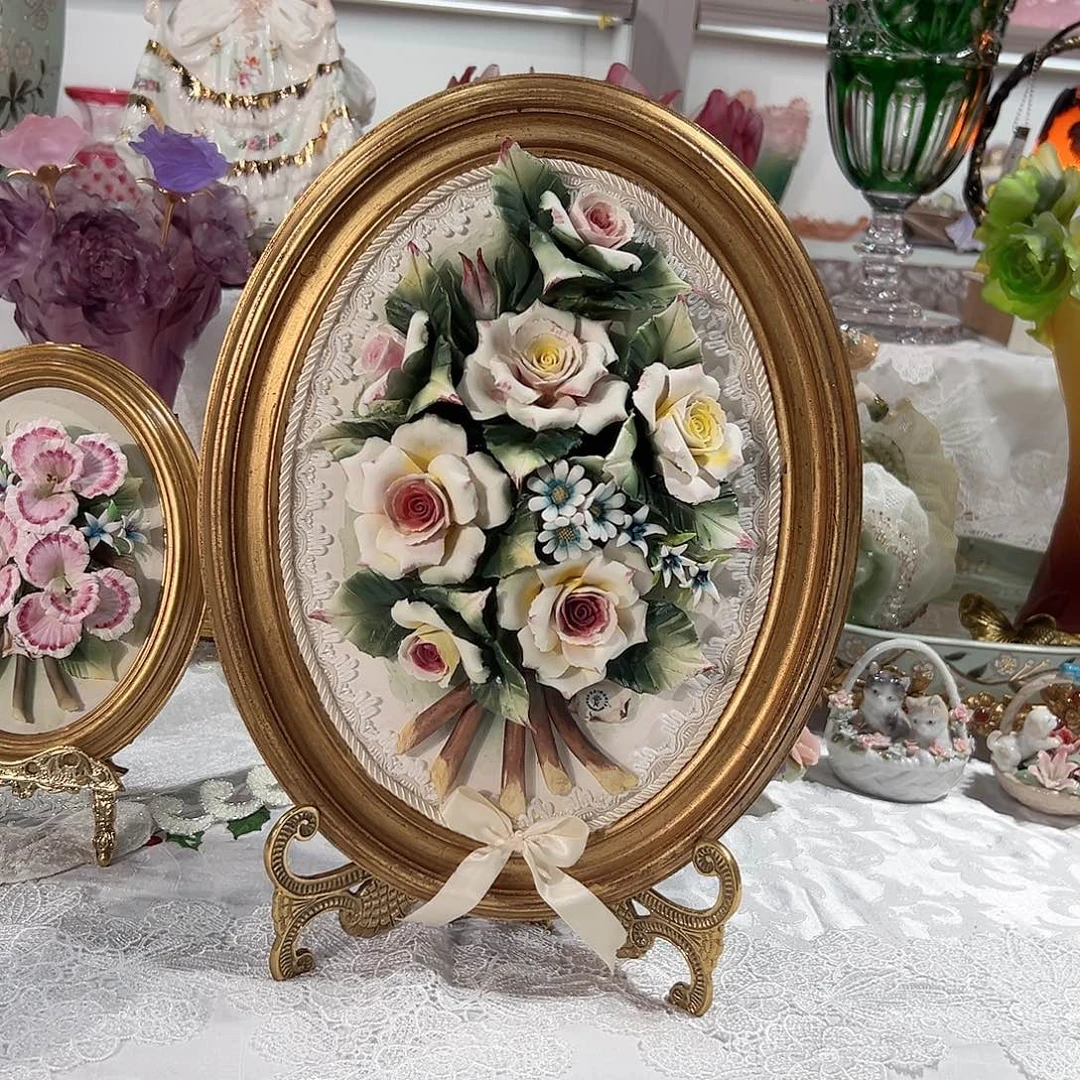 陶瓷意大利陶瓷花挂画摆盘玫瑰花大号