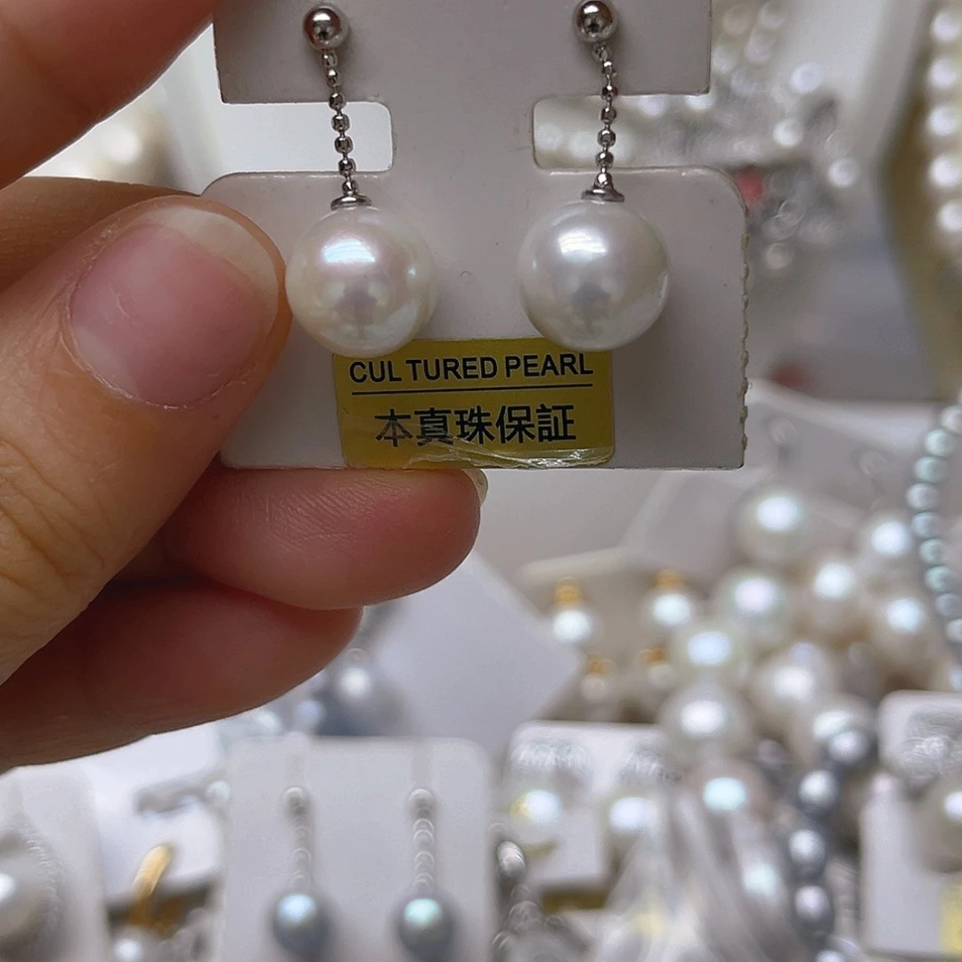 淡水珍珠吊坠耳钉银S925镶嵌