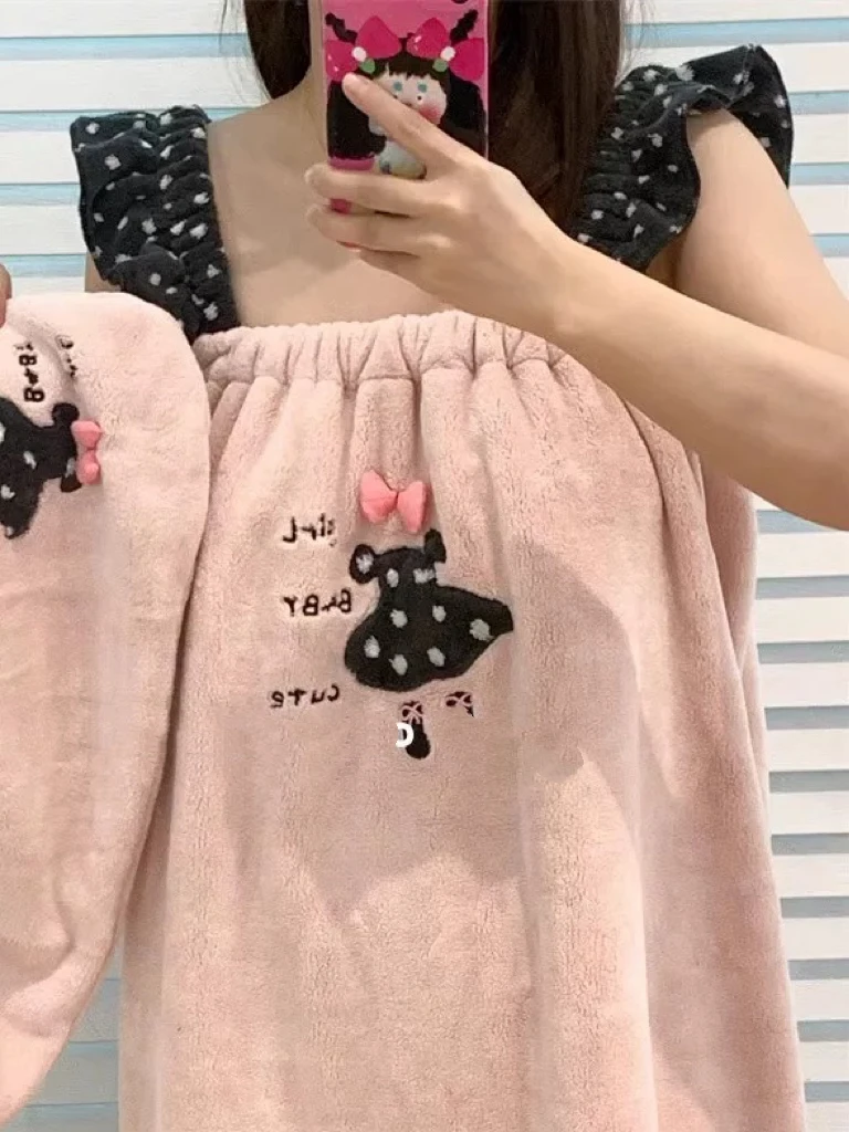 7A抗菌小女孩新款浴裙柔软亲肤超吸水速干干发帽洗澡浴帽吊带浴巾