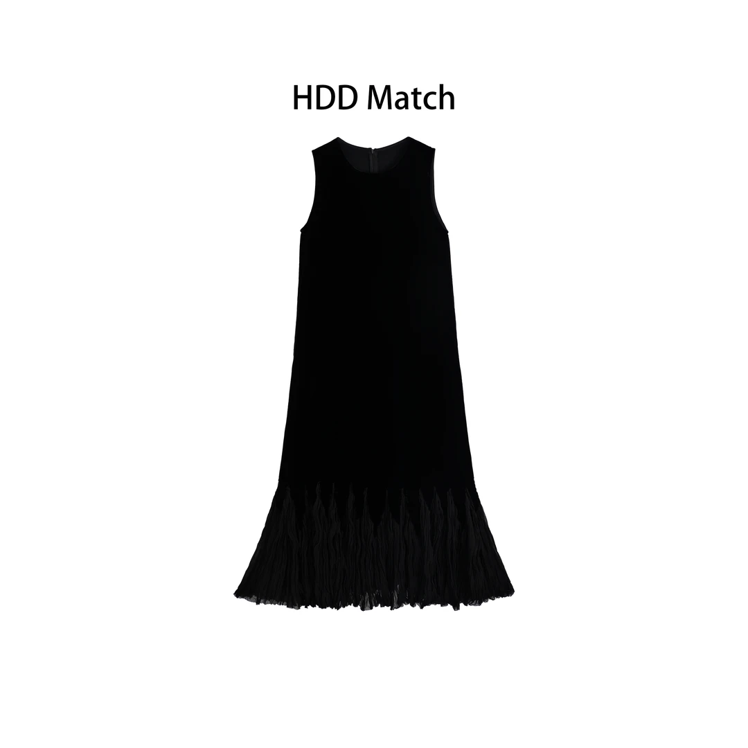 HDD "黑 宝 石" 桑蚕丝混纺 夏季女款丝绒拼接定制连衣裙 Y8291