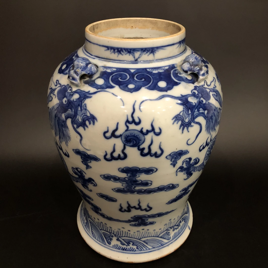 25091026清道光青花龙纹首将军罐 高36.8cm