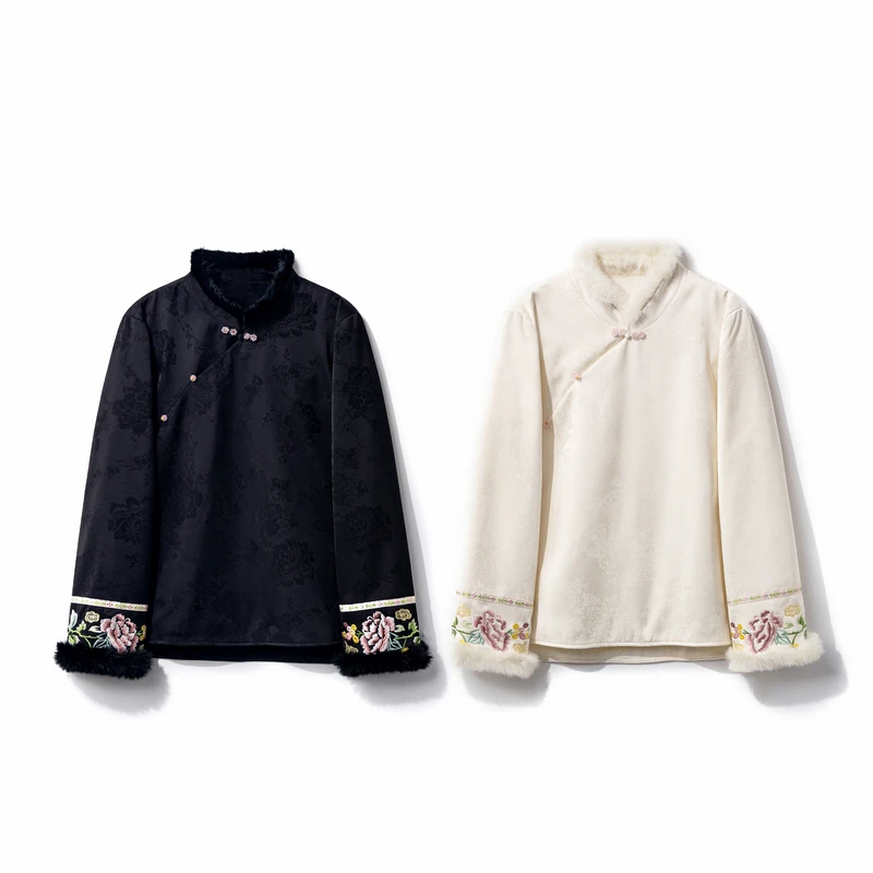 【雪涯】冬季2025新款打底上衣小衫女新中式宽松加绒加厚长袖T恤衫