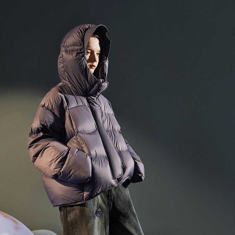 日着原创女装2025冬季新款自发热无胆防绒连帽宽松羽绒服RB8536Y2