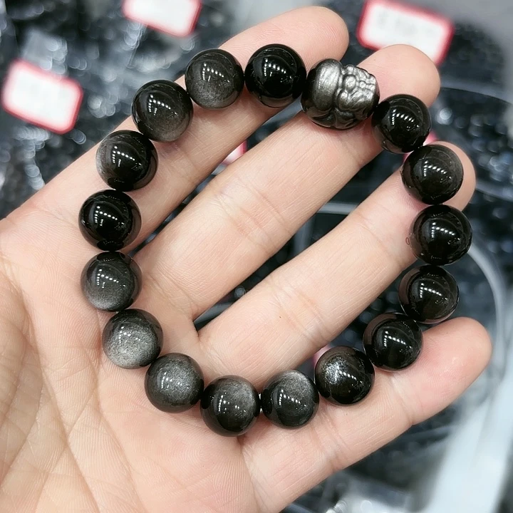 水晶手链未镶嵌银曜石