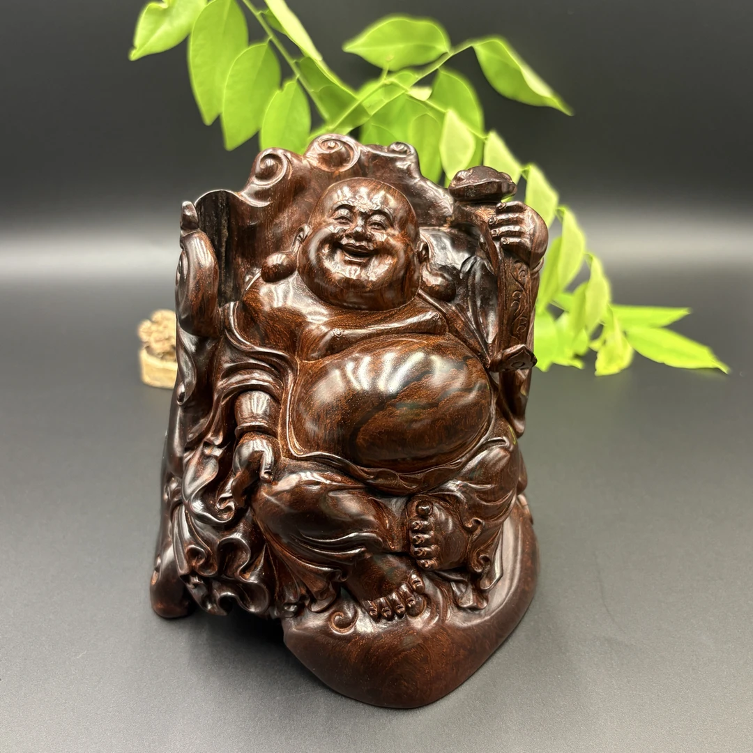 海南黄花梨紫油梨弥勒佛雕像摆件长13.8×宽×14高14.5重1040克