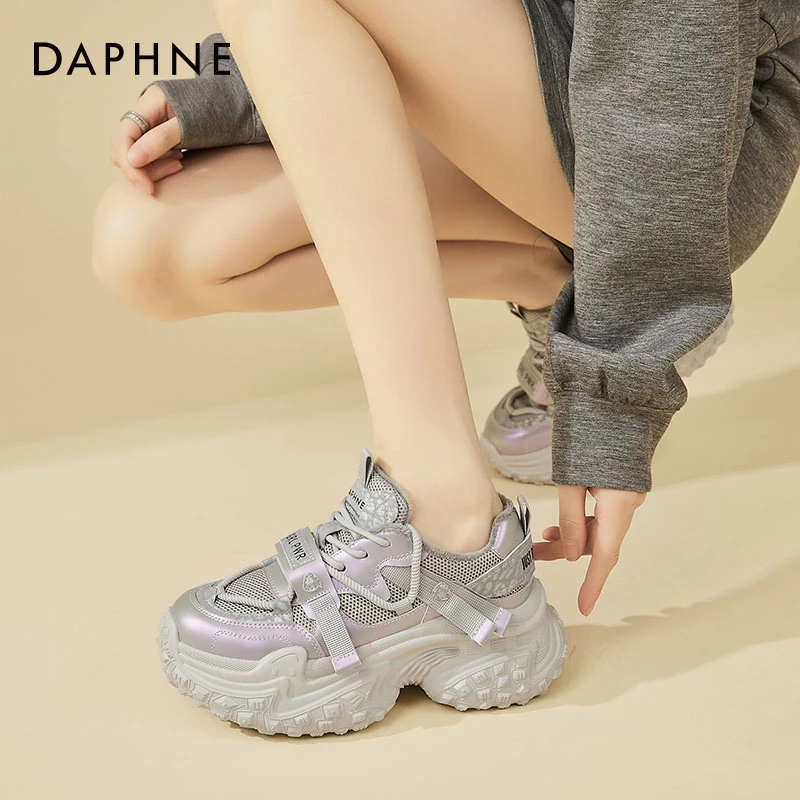 达芙妮舒适增高老爹鞋女款小个子加绒女鞋2025新款冬季厚底运动鞋