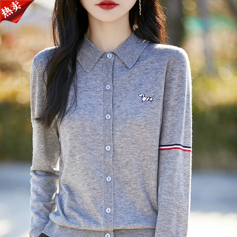 品牌2025秋季新款洋气休闲POLO领薄款刺绣小狗针织长袖开衫上衣