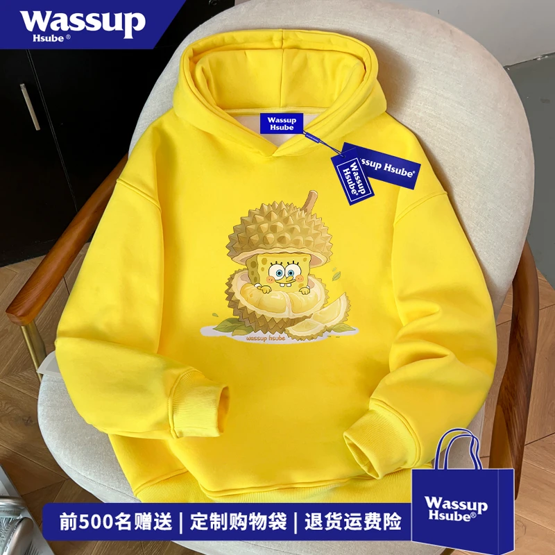 WASSUP HSUBE秋冬慵懒风无口袋上衣男女卡通动漫潮流印花连帽卫衣