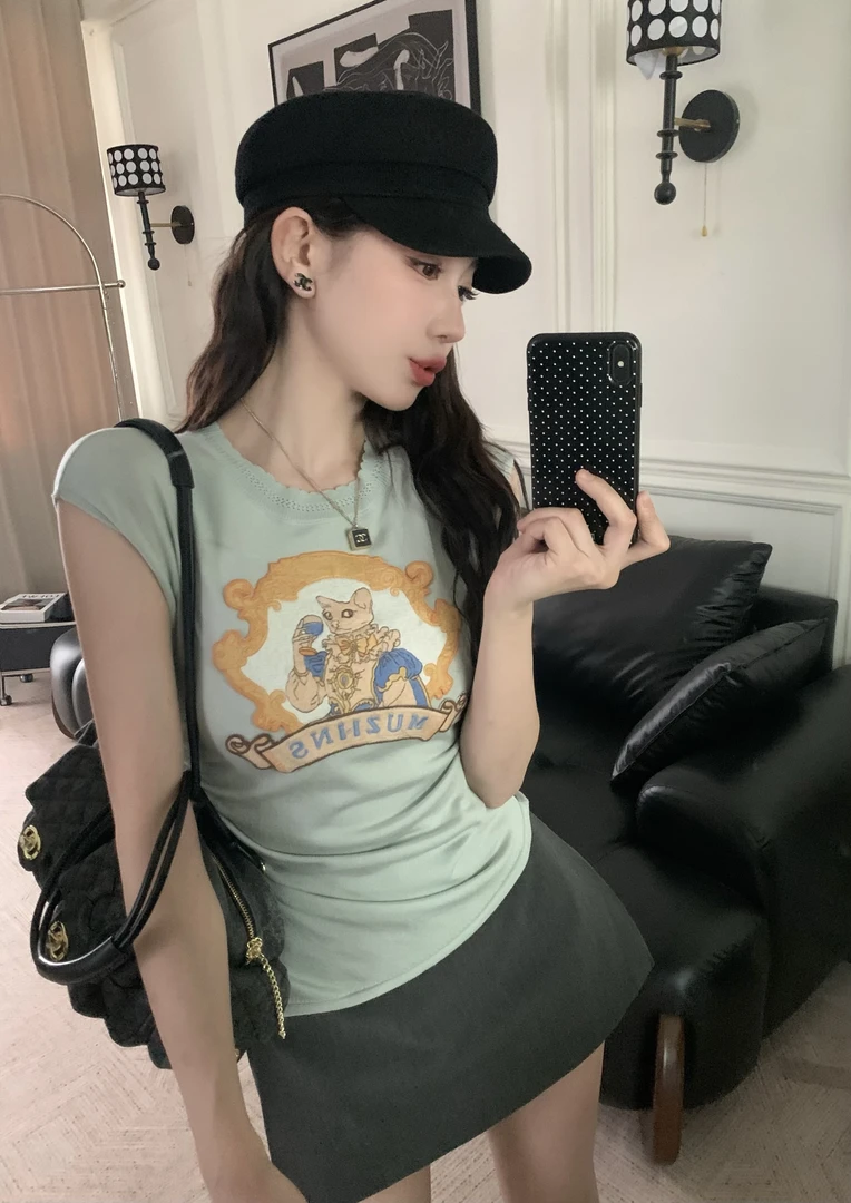 夏季T恤宽松设计感美式印花百搭小众打底ins短袖