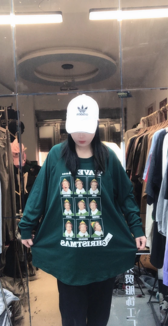 外贸纯棉绿色九人像