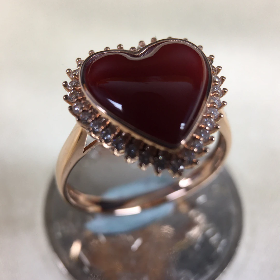 18k金珊瑚戒指牛血红阿卡红珊瑚戒指女款高端珠宝首饰裸石完美