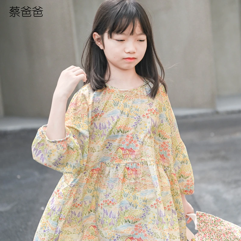 蔡爸爸童装全棉秋装2025新款女大童独特超好看度假风连衣裙子592