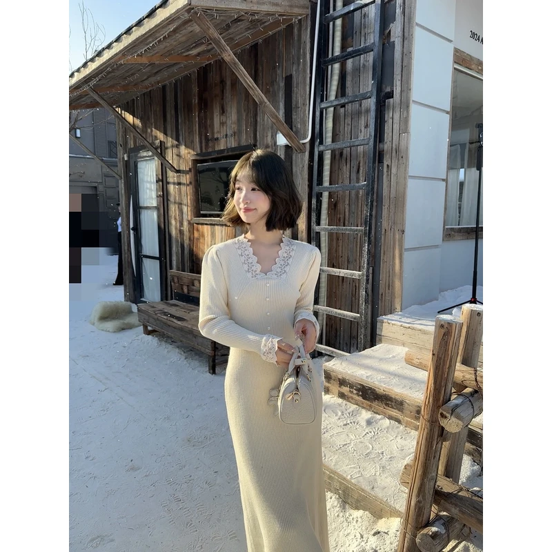 瞌睡兔定制【清苍-慵懒绵绵】修身针织长袖连衣裙241094