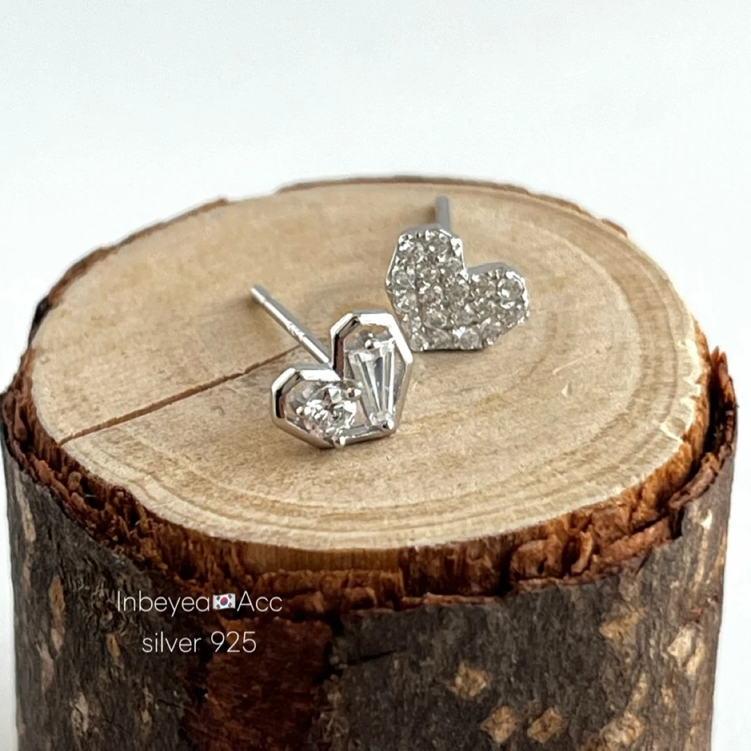 925银合成锆石耳饰 ab款爱心耳钉 通体银 38260