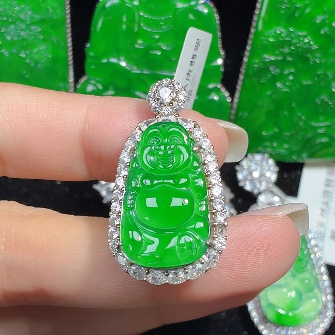 翡翠银S925镶嵌颈饰天然A货翡翠