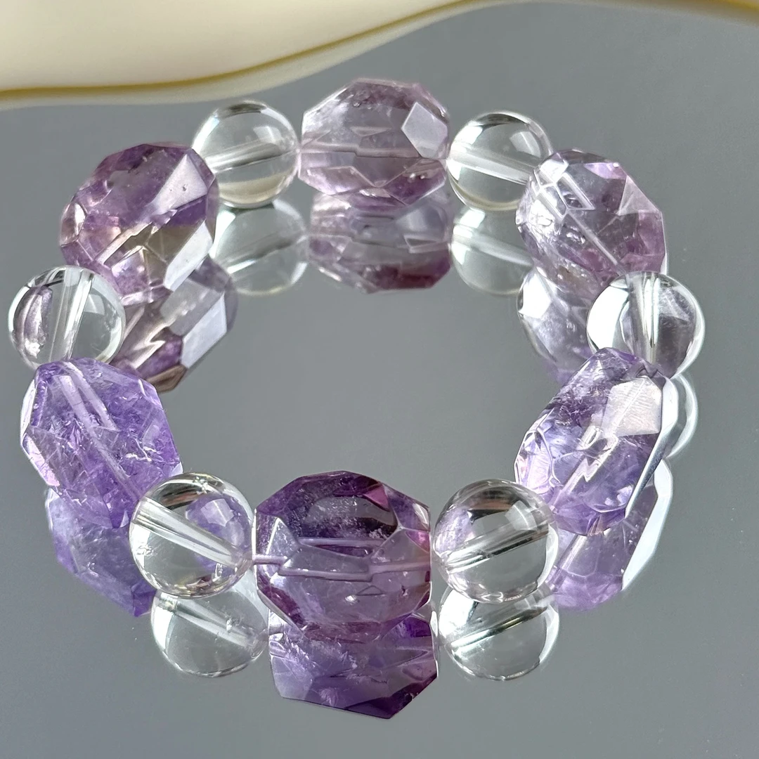 【大紫月星河】13-15mm紫水晶+11mm白水晶天然水晶手串多样性发货