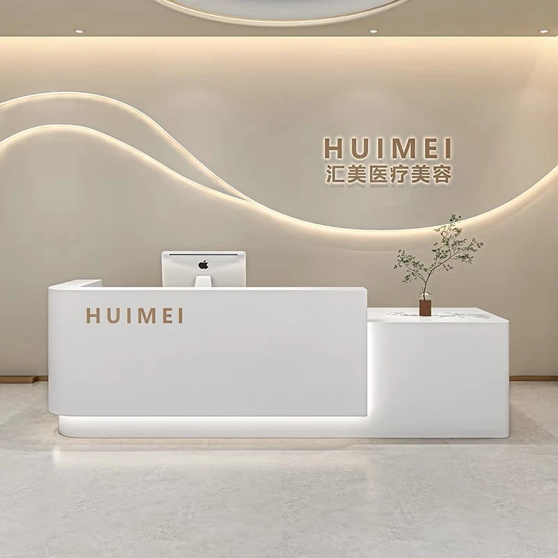 简约现代店铺烤漆奶油风美容院吧台理发店服装店收银台前台接待台