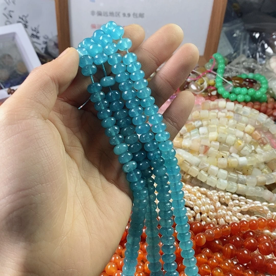 玛瑙/玉髓珠宝半成品未镶嵌一条8mm冰透星光蓝玉髓隔片B29