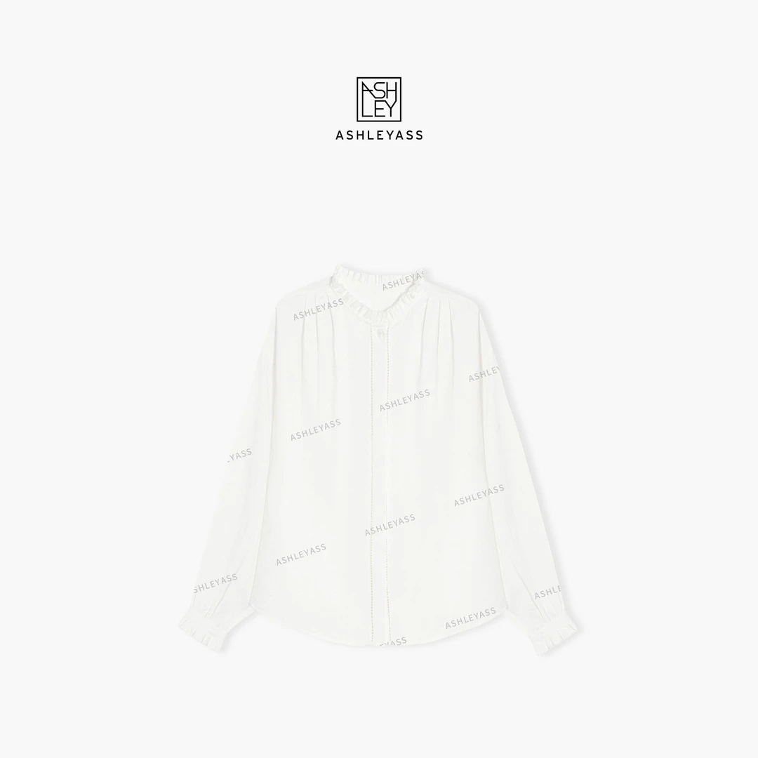 【ASHLEYASS】“絮语”浪漫轻法式木耳边收褶门襟镂空衬衫LSS250588Y
