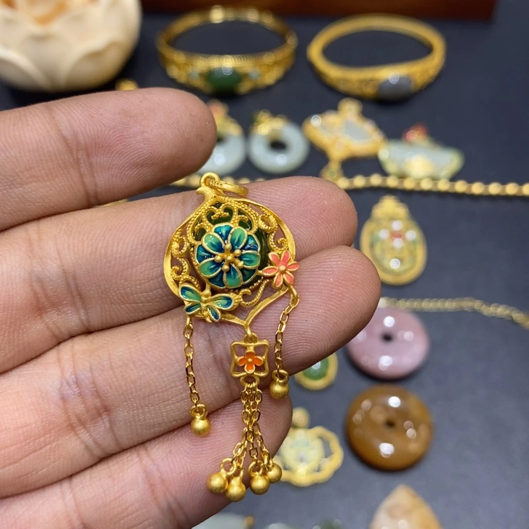 和田玉颈饰银S925镀金镶嵌艾*娜