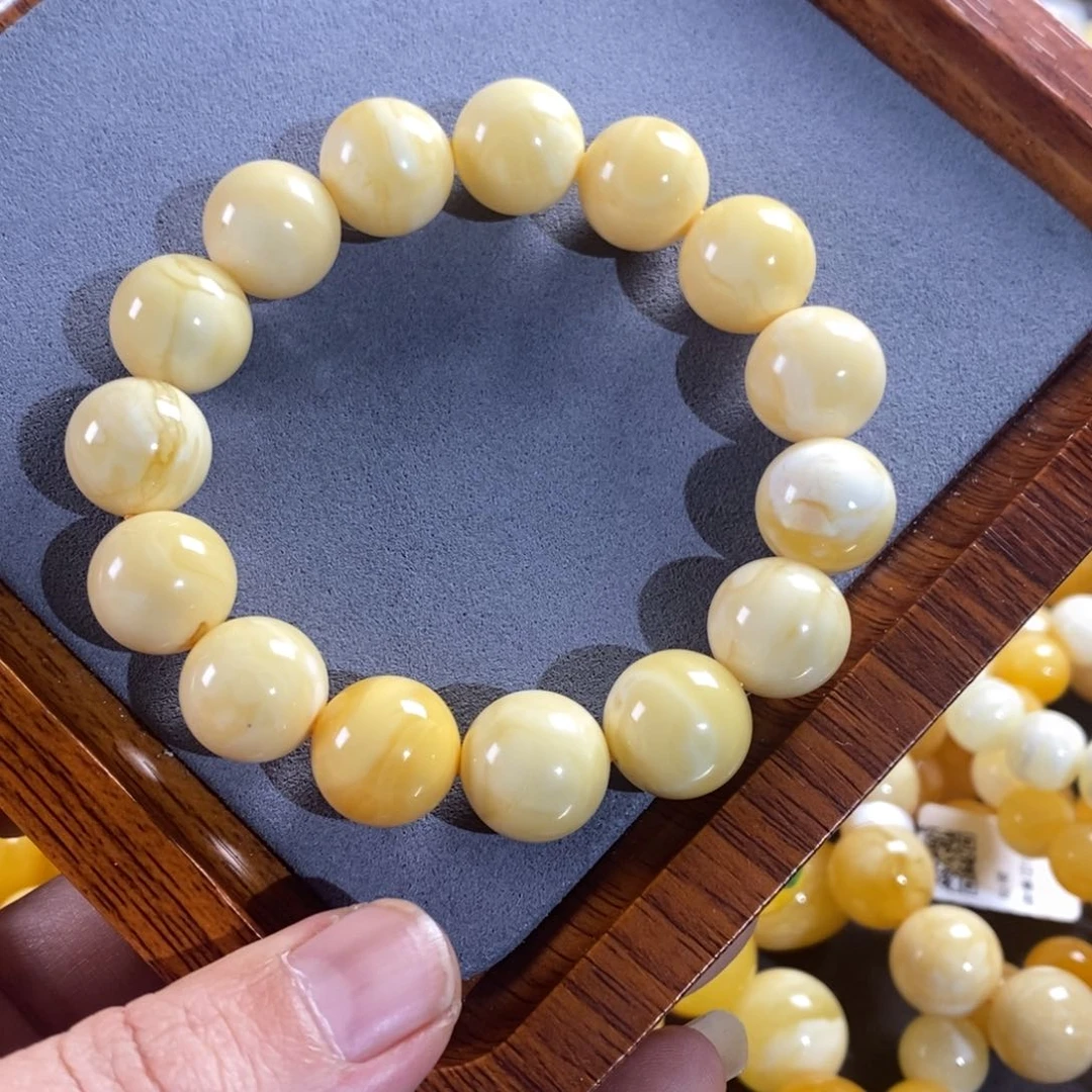 琥珀裸石未镶嵌白蜜14mm小年份手串