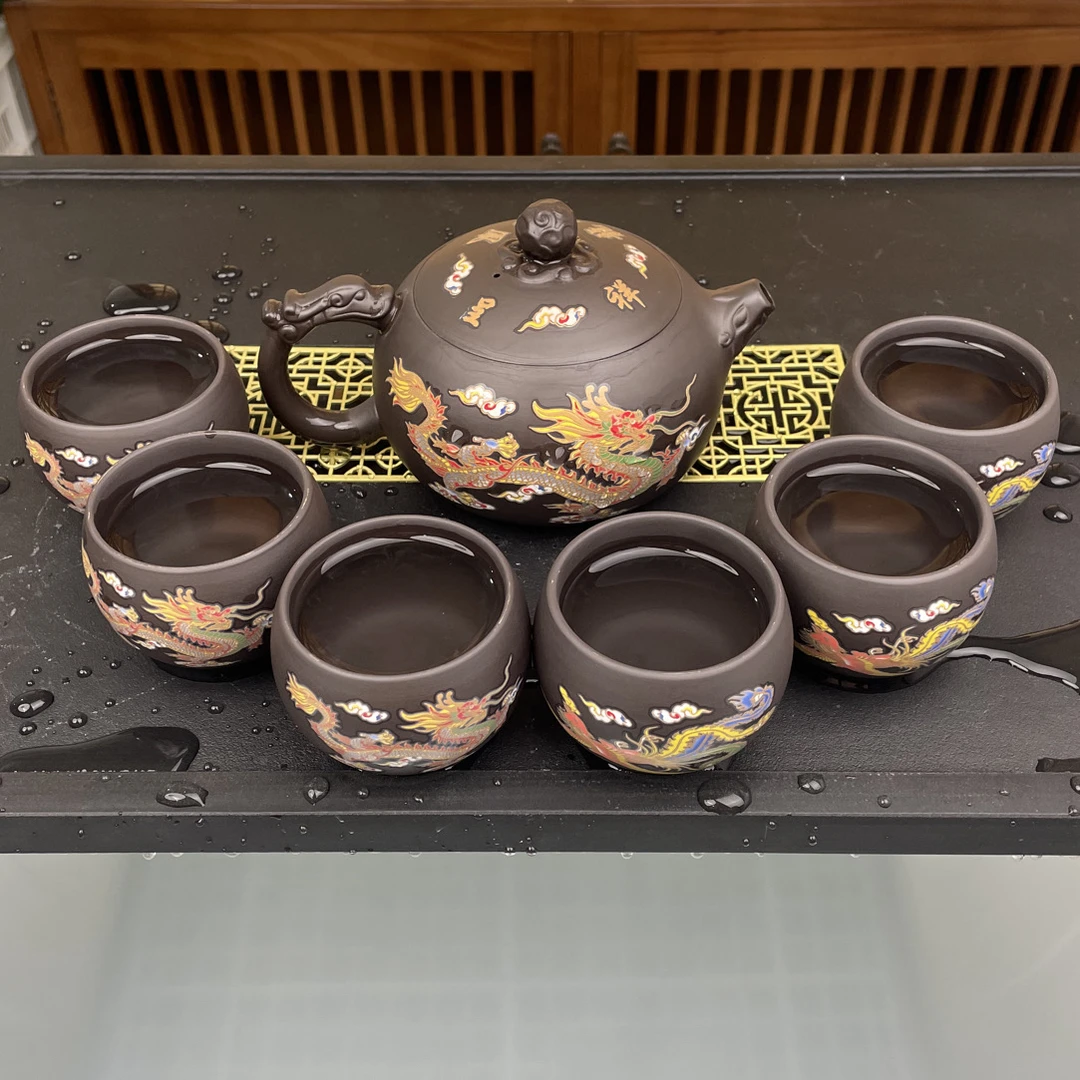 大容量550毫升龙凤西施凤鸣壶一壶六龙凤龙蛋杯七件套带壶绳