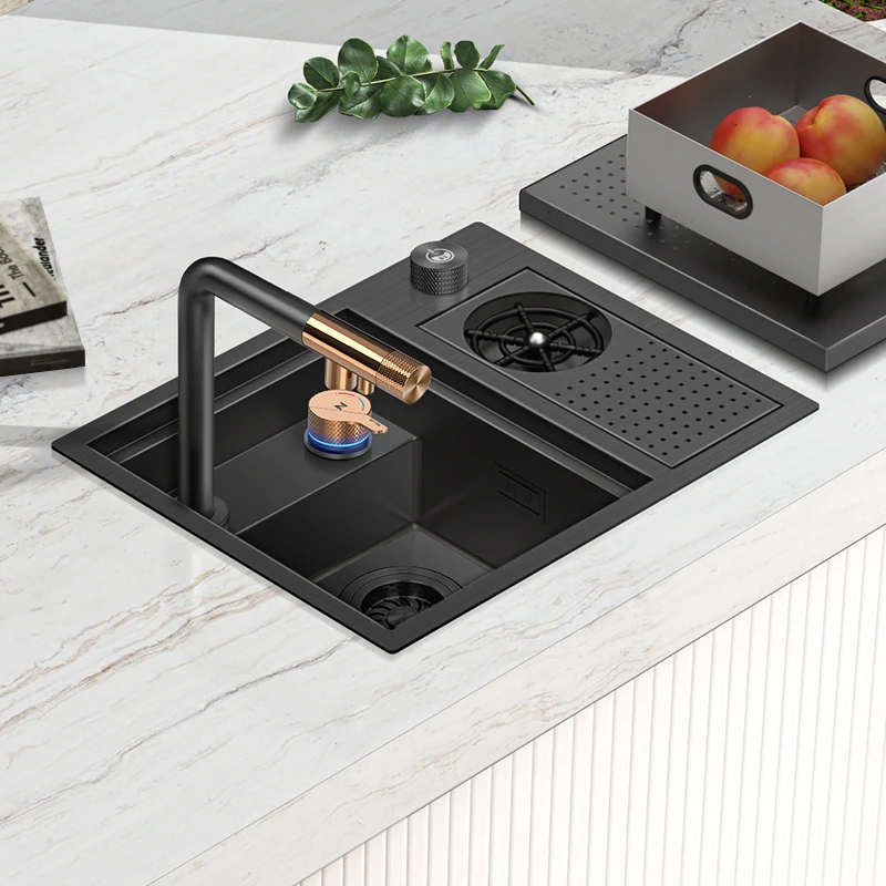 尼洛施洗杯器水槽隐藏式盖板洗菜盆不锈钢厨房吧台多功能单槽