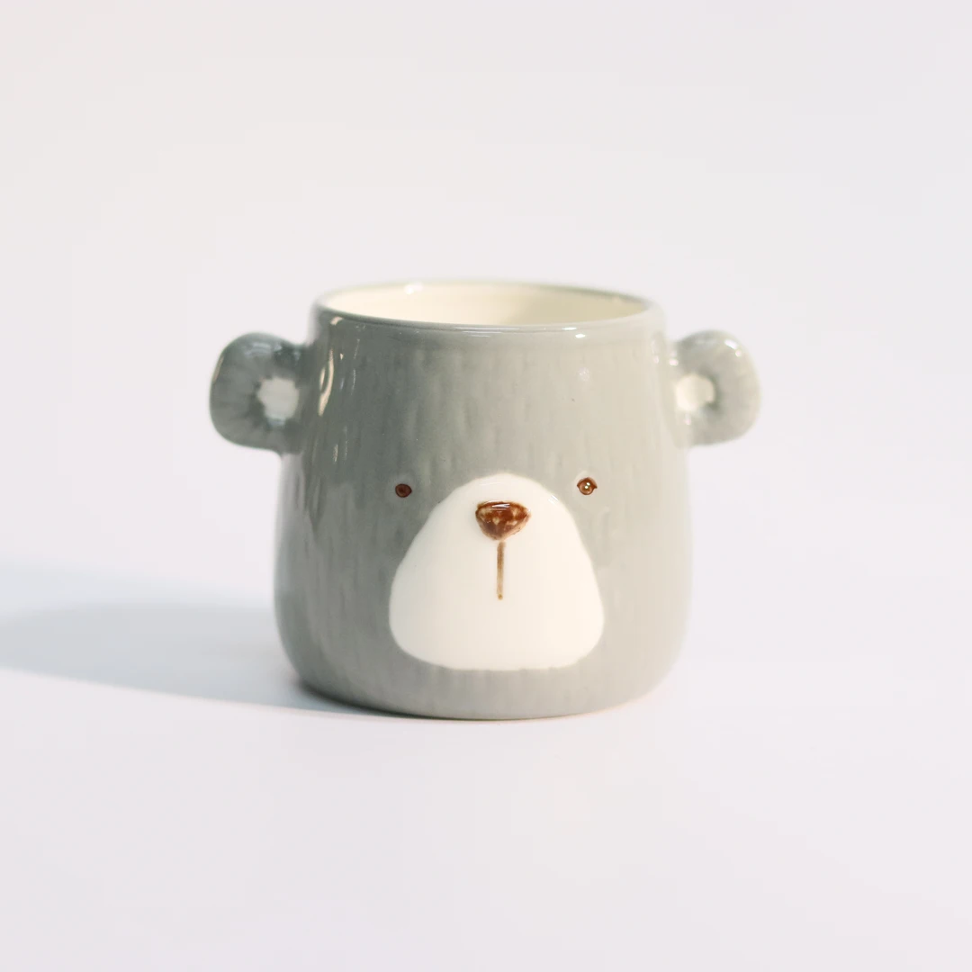 新12062手绘灰色呆熊杯