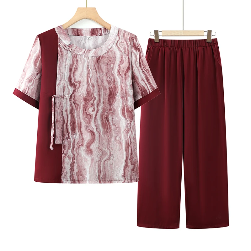 夏季新款老太太洋气薄款奶奶套装60岁中老年妈妈装宽松休闲两件套