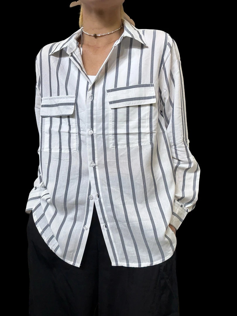 A210021（条纹）春夏衬衫长袖韩版竖条纹复古休闲宽松帅气薄款百搭