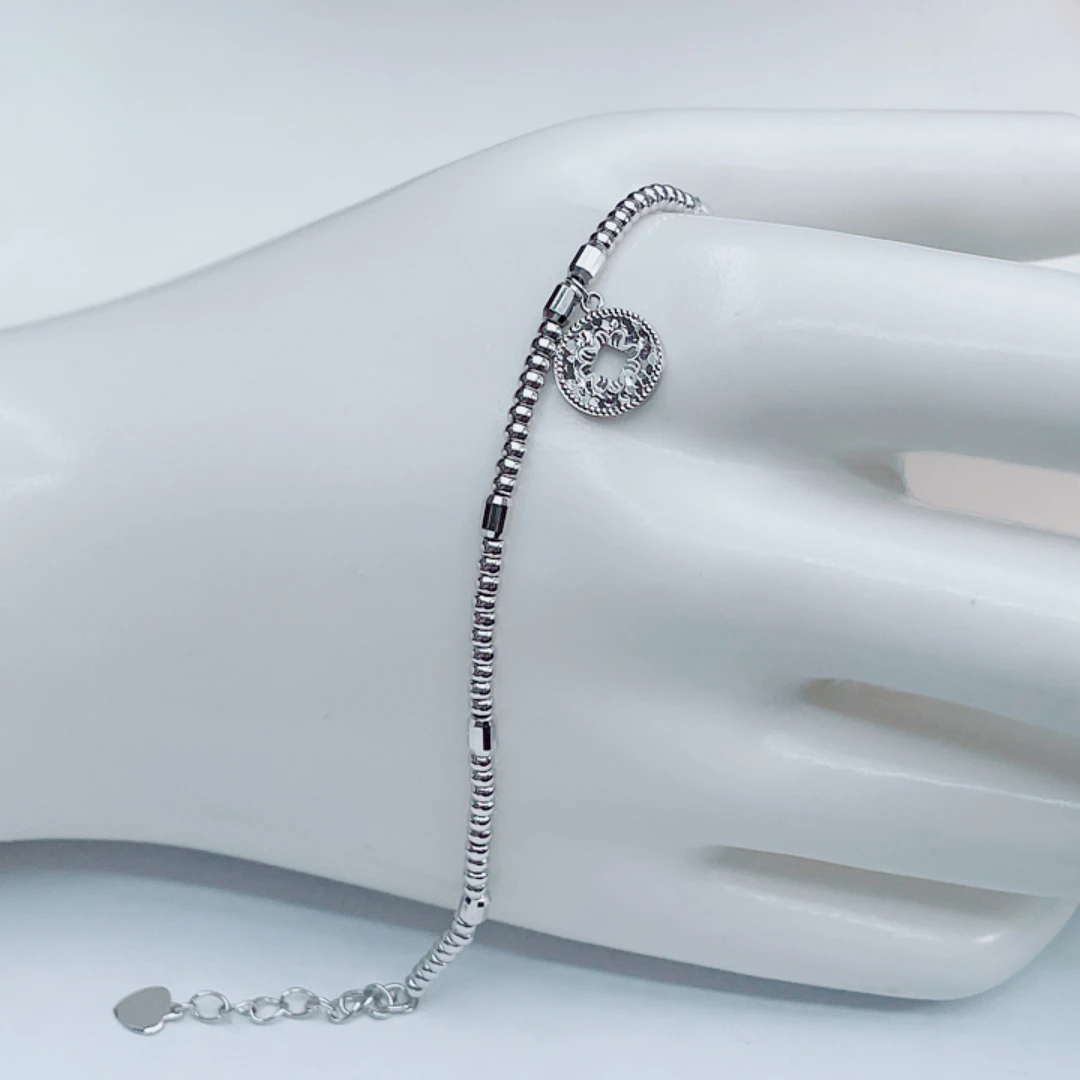 PT950铂金手链  碎冰冰单个铜钱手链  S扣 6.98g