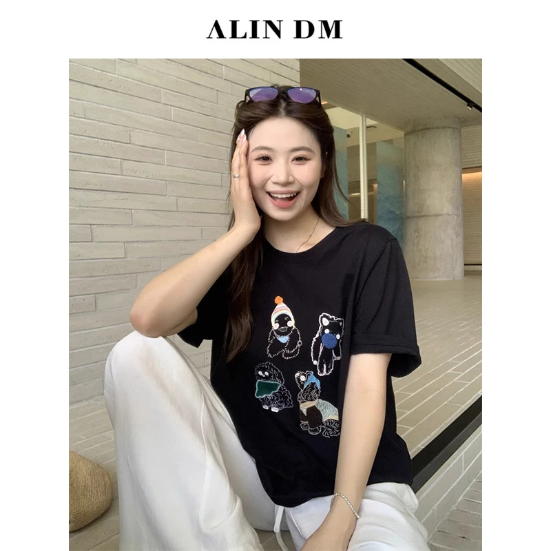 ALINDM【郊游派对】大码微胖mm甜美可爱减龄印花正肩T恤 XG7410