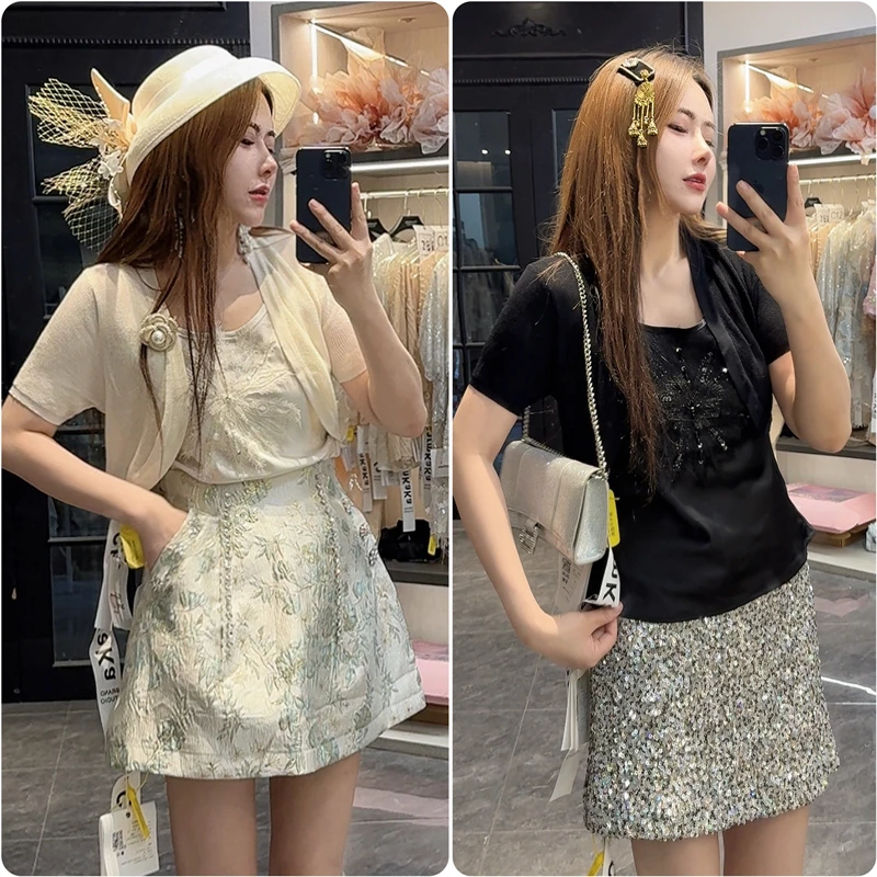 【氧气少女】61399简约圆弧短袖针织开衫