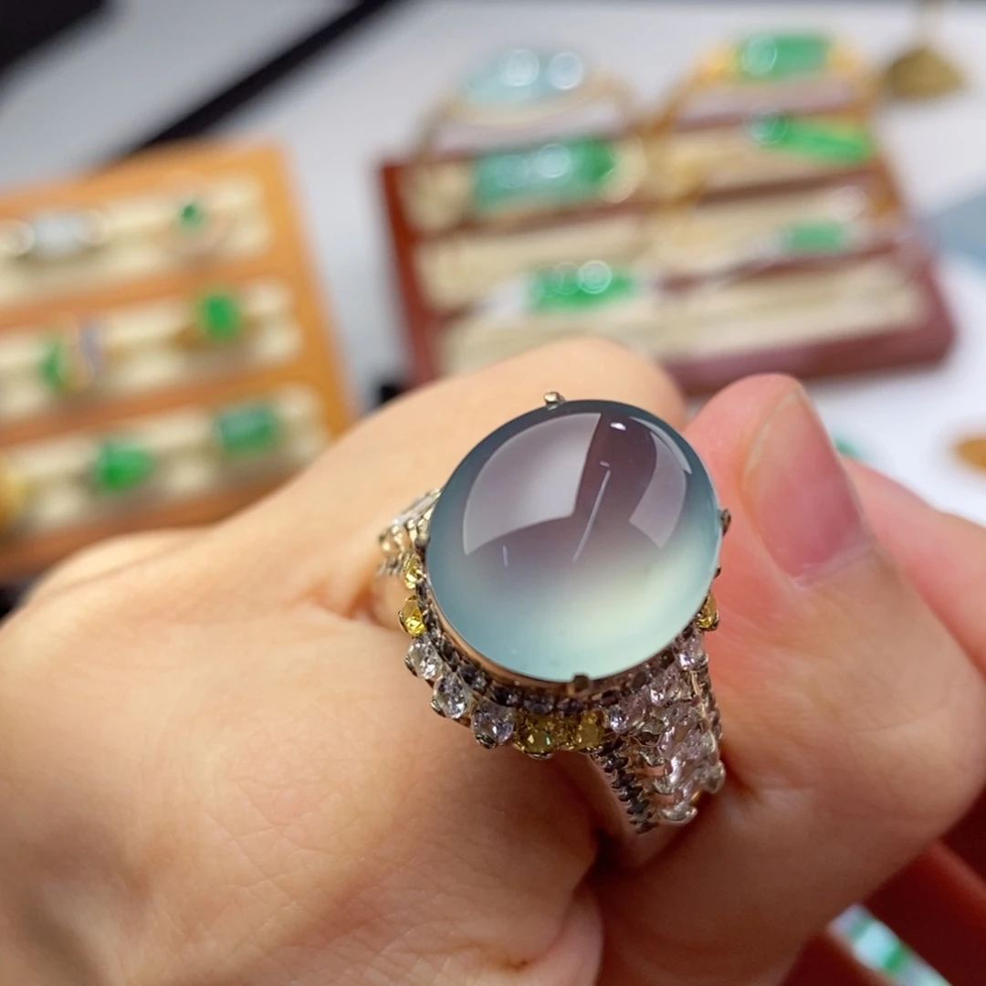 未镶嵌定制翡翠高品质蓝杠蛋面