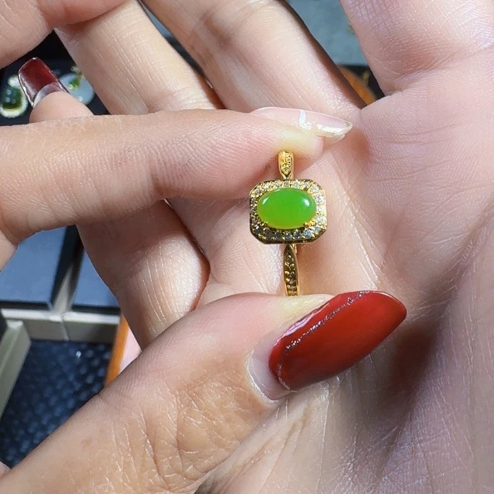 和田玉（碧玉）戒指银S925镶嵌