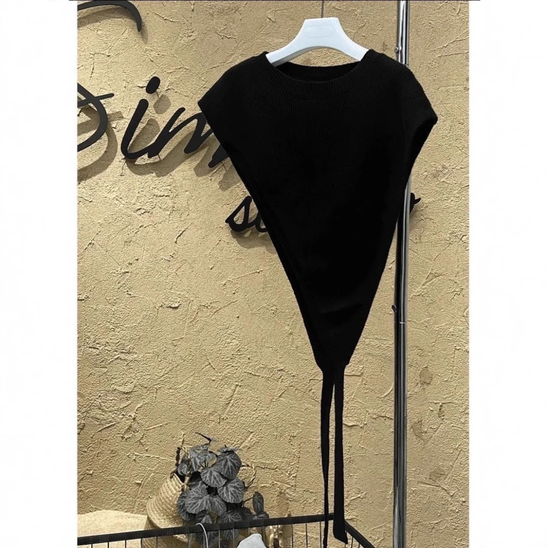 【气质披肩】时尚百搭斜肩披肩设计款披肩式套头针织马甲休闲黑色Q