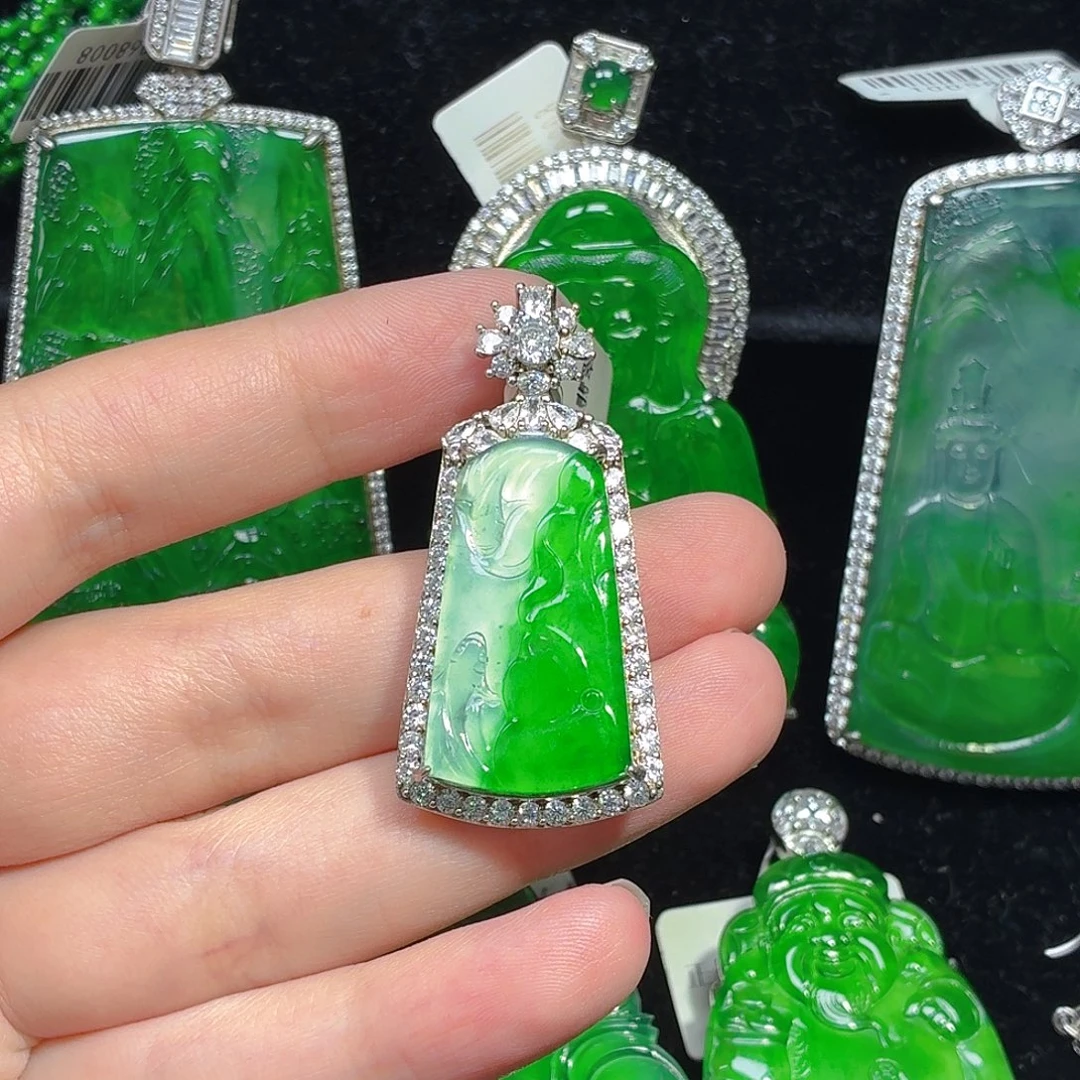 翡翠银S925镶嵌颈饰天然A货翡翠