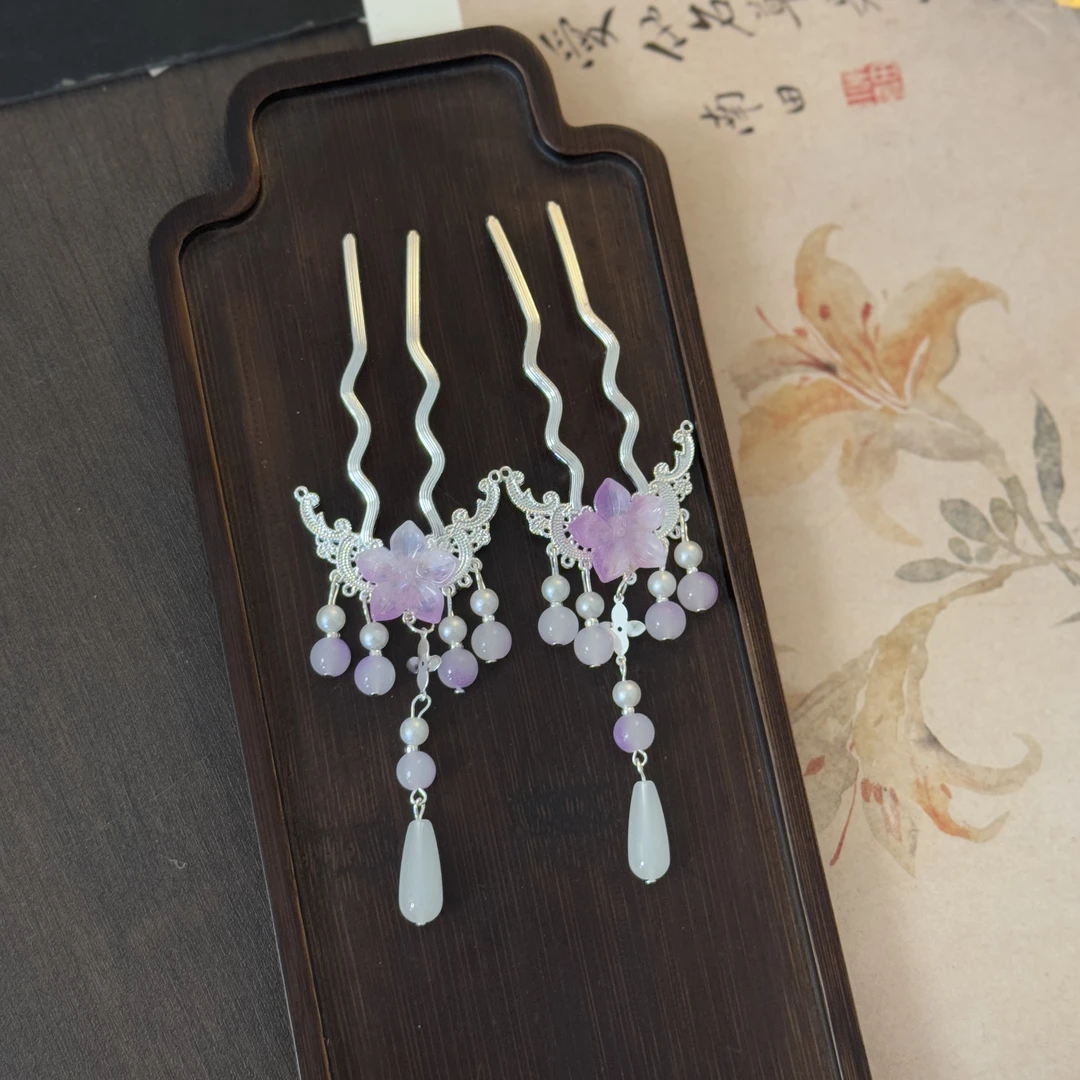 紫色【兰花故】古风汉服配饰