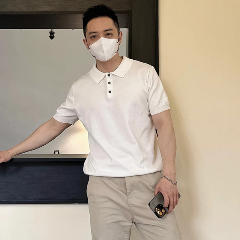 春夏季新款男士商务休闲短袖针织POLO衫修身韩版青年百搭纯色上衣