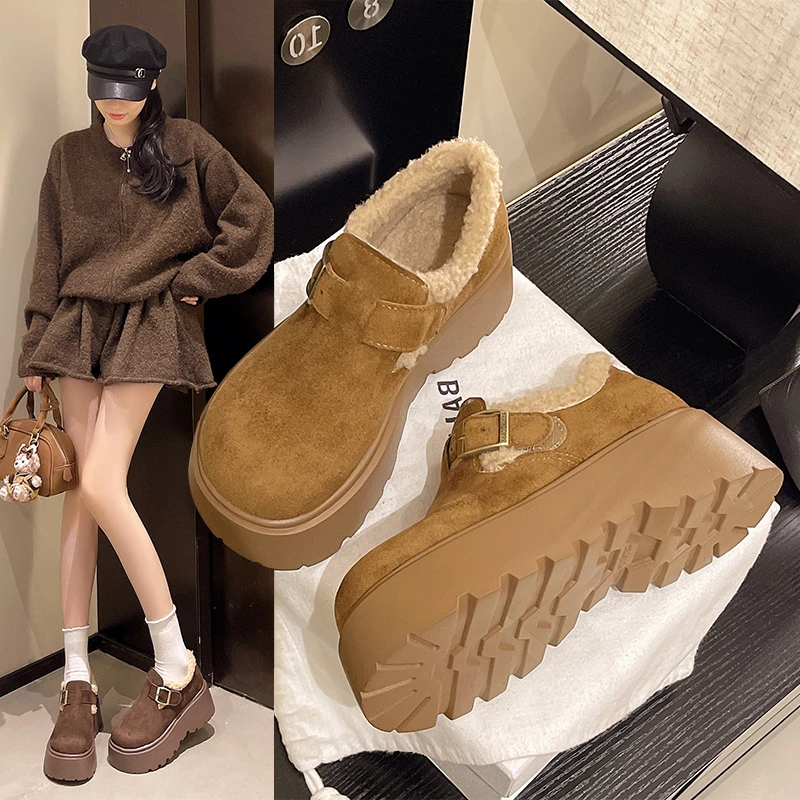 厚底松糕棉鞋女冬季2025新款百搭保暖雪地靴一脚蹬复古加绒勃肯鞋