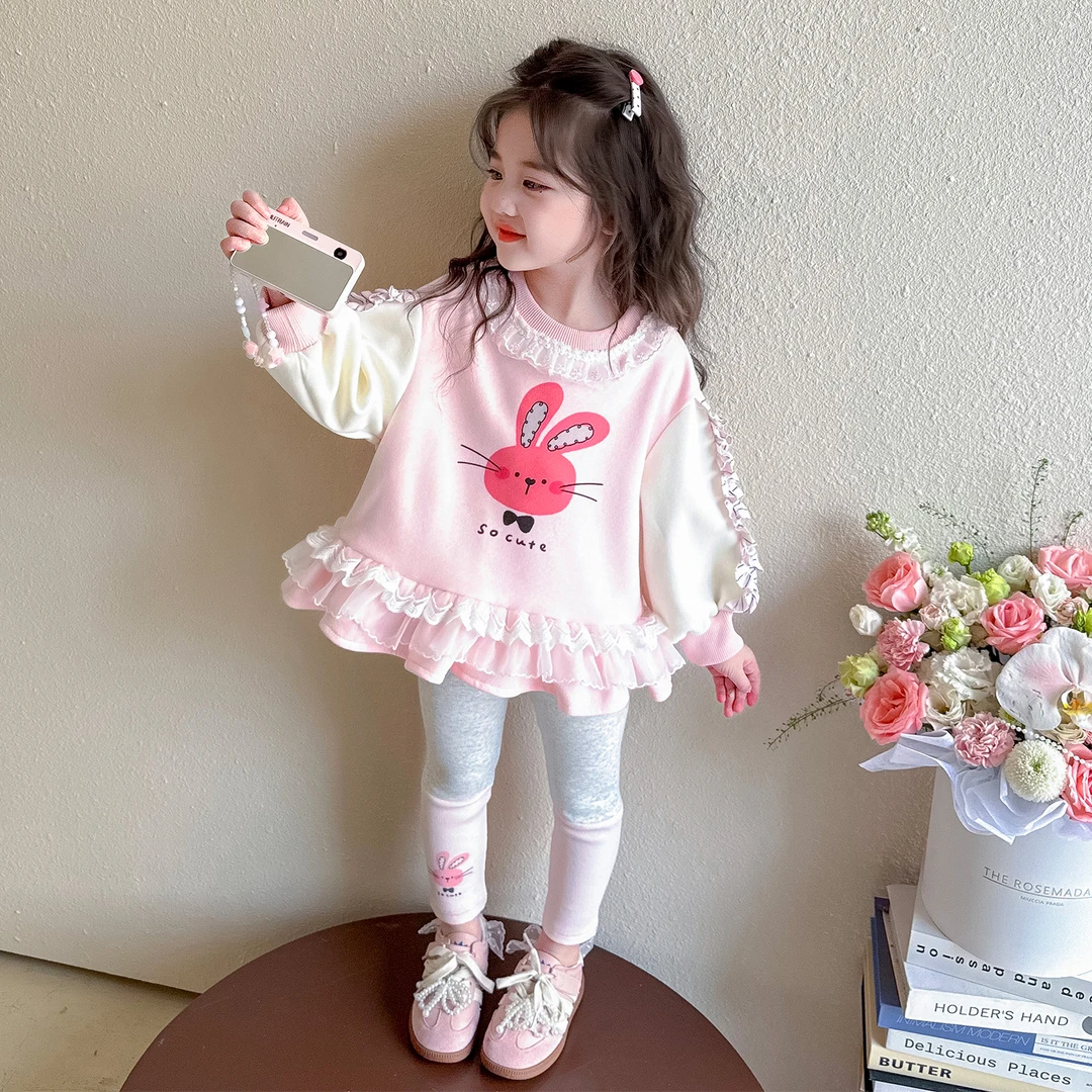 【25秋季上新】女童甜美花边套装公主风休闲卫衣套装女宝可爱两件套