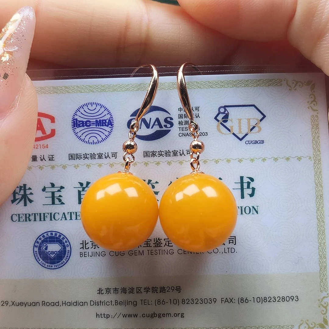 银S925镶嵌蜜蜡耳饰耳坠