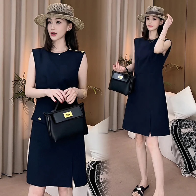 官图 韩版纯欲简约法式背心裙无袖连衣裙女高级感收腰小个子短裙
