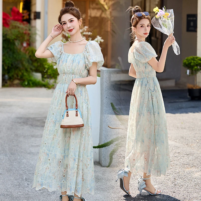 韩版时尚气质洋气减龄碎花显瘦甜美中长款连衣裙2025夏装新款裙子