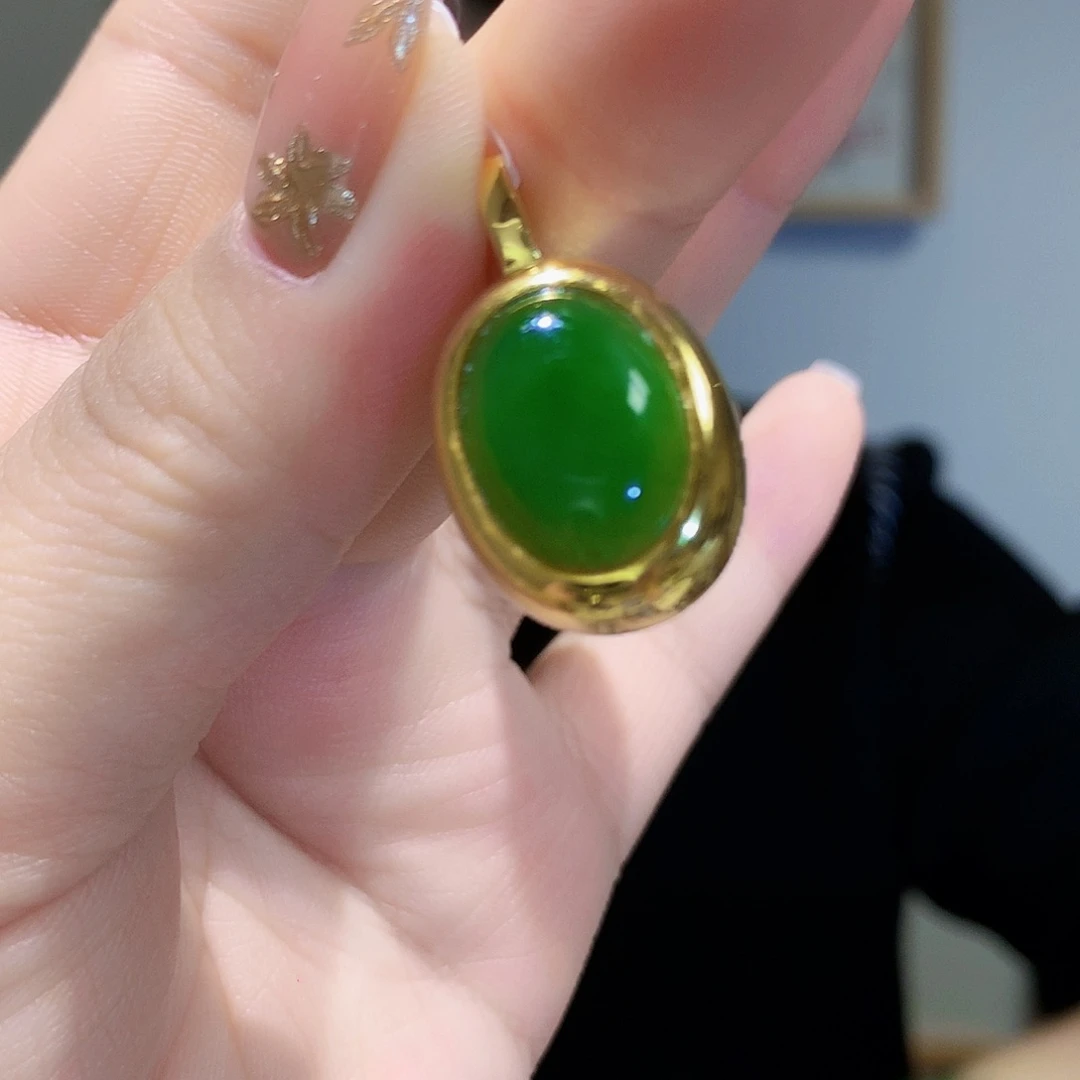 和田玉（碧玉）颈饰银S925镀金镶嵌