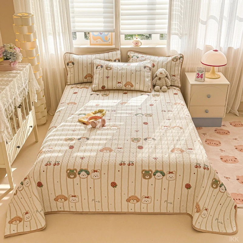 A面纯棉B面牛奶绒床盖加厚防滑四季通用床单可机洗榻榻米床上用品