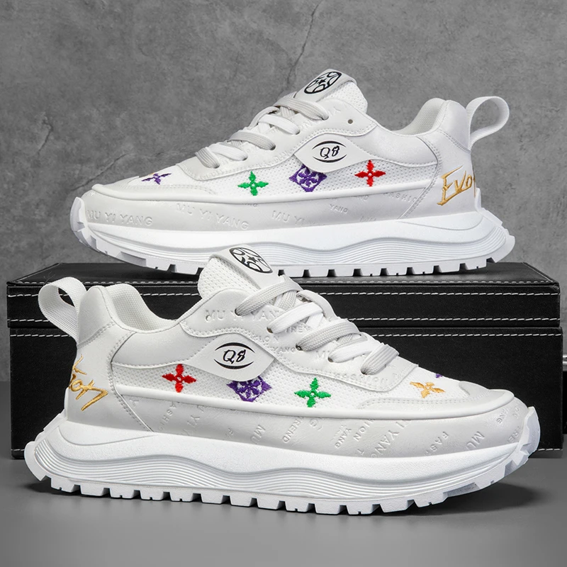 【巴黎系列】轻奢春夏轻便网面透气休闲鞋刺绣印花厚底增高老爹鞋